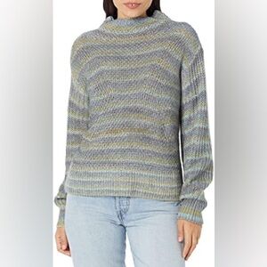 Nic + Zoe Winter Solstice Blue and Green Striped Wide Neck Sweater - Size Large